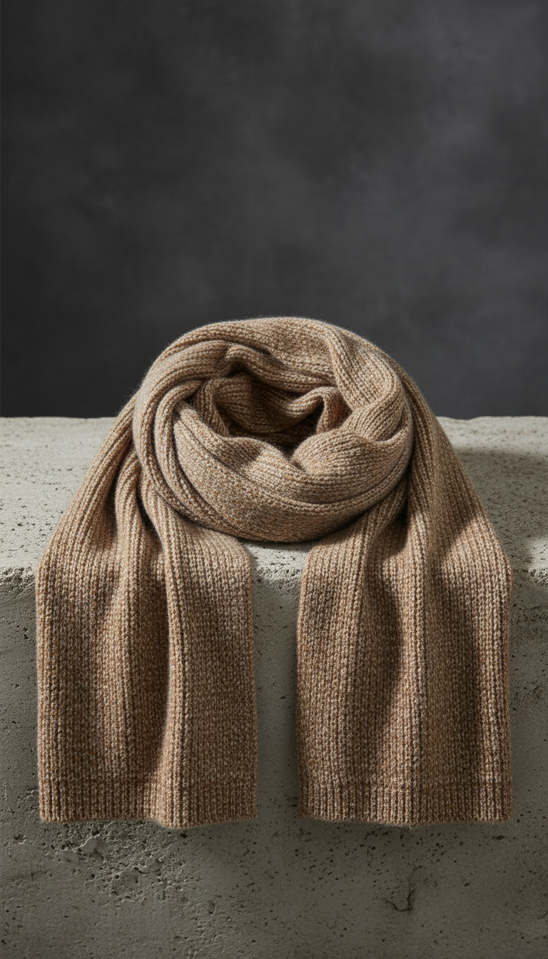Textured camel scarf in a new setting
