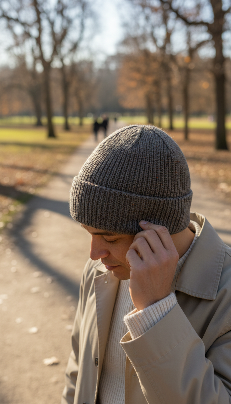 Slate Brown Knit Cap in use