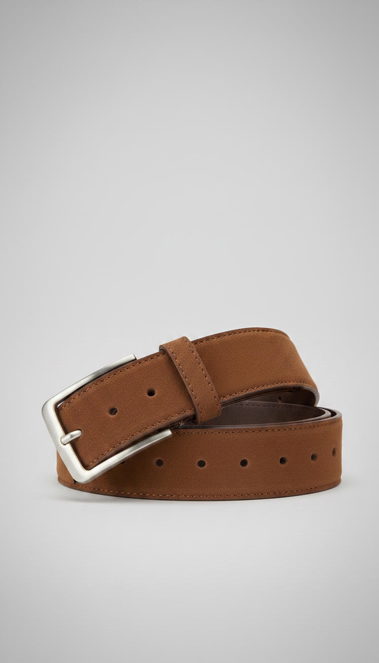 Alternate angle view of Tobacco suede leather belt