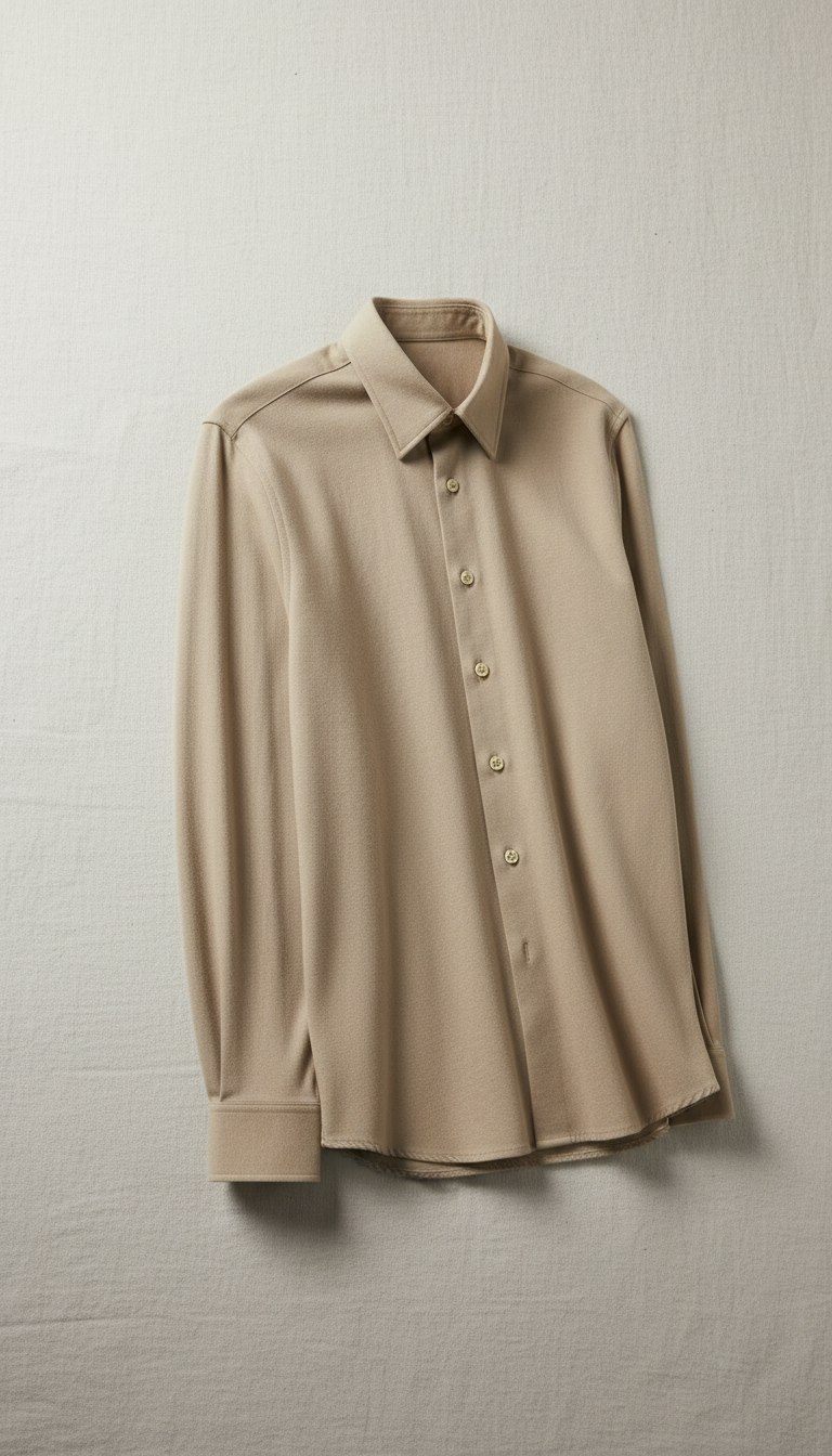 Alternate angle view of Beige Cotton Blend Tailored Fit Shirt
