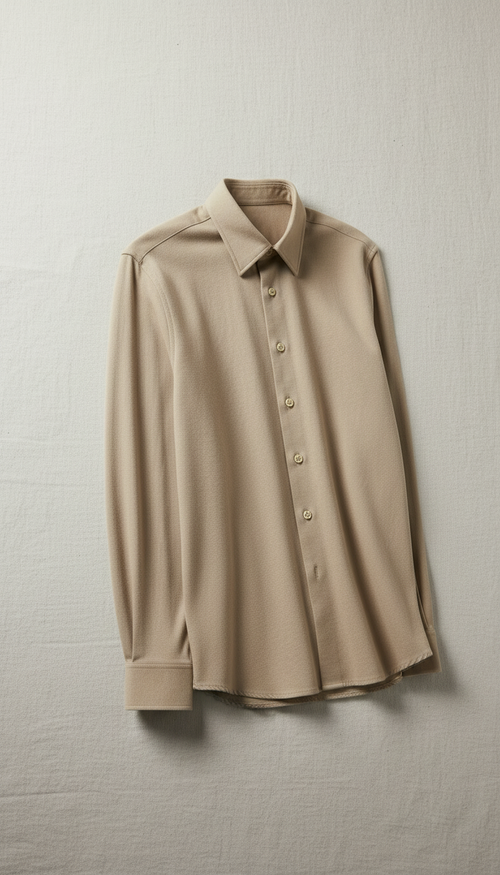 Alternate angle view of Beige Cotton Blend Tailored Fit Shirt