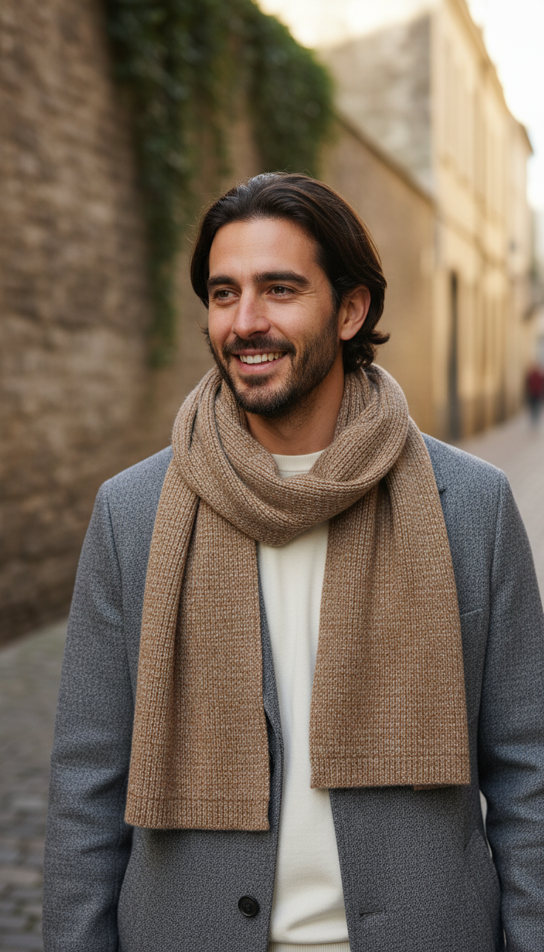 Another view of Textured camel scarf