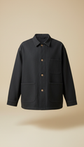 Oversized Sumi Grey chore jacket, Default product shots: single garment on model against seamless neutral Sumi Grey or...