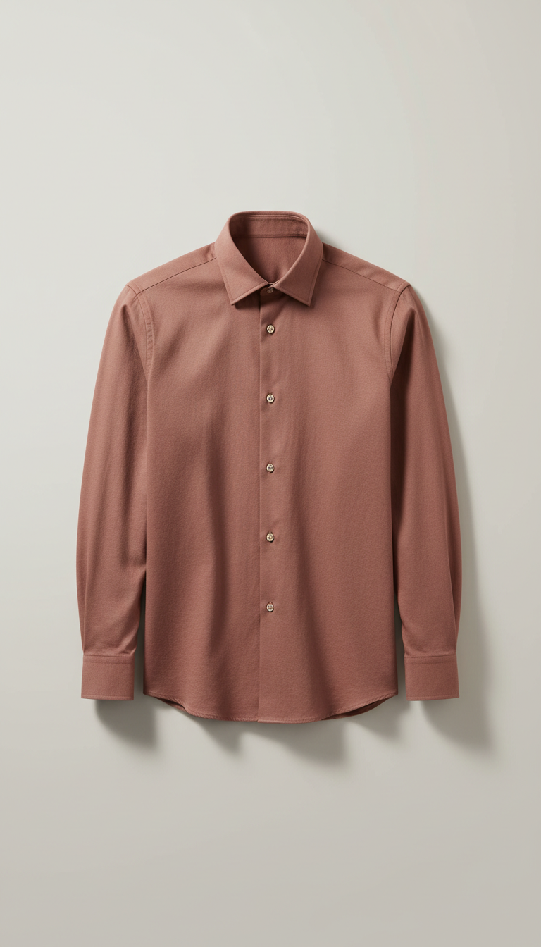 Rosewood tailored cotton shirt, 3/4 angle as default for depth and dimensionality; single product centered on neutral...