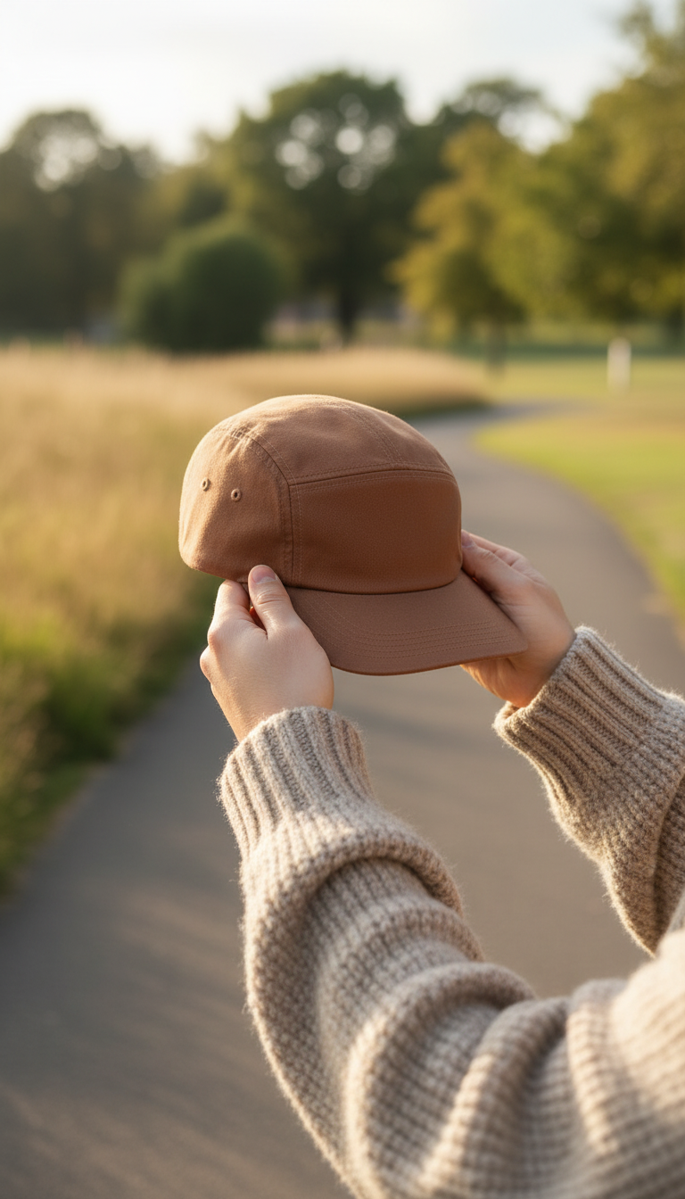 Sienna Brown 5 Panel Cap in use