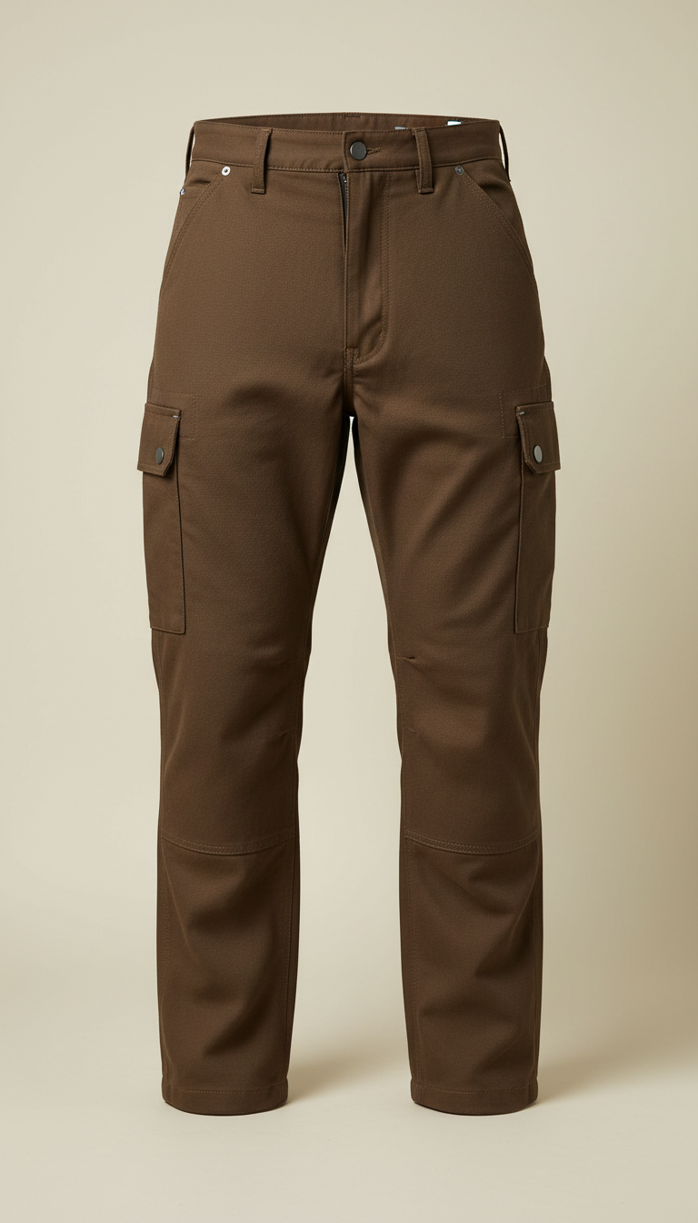 Field-Ready Utility Pants, Default angle: 45-degree 3/4 view showing product on a workbench or hung on a pegboard....