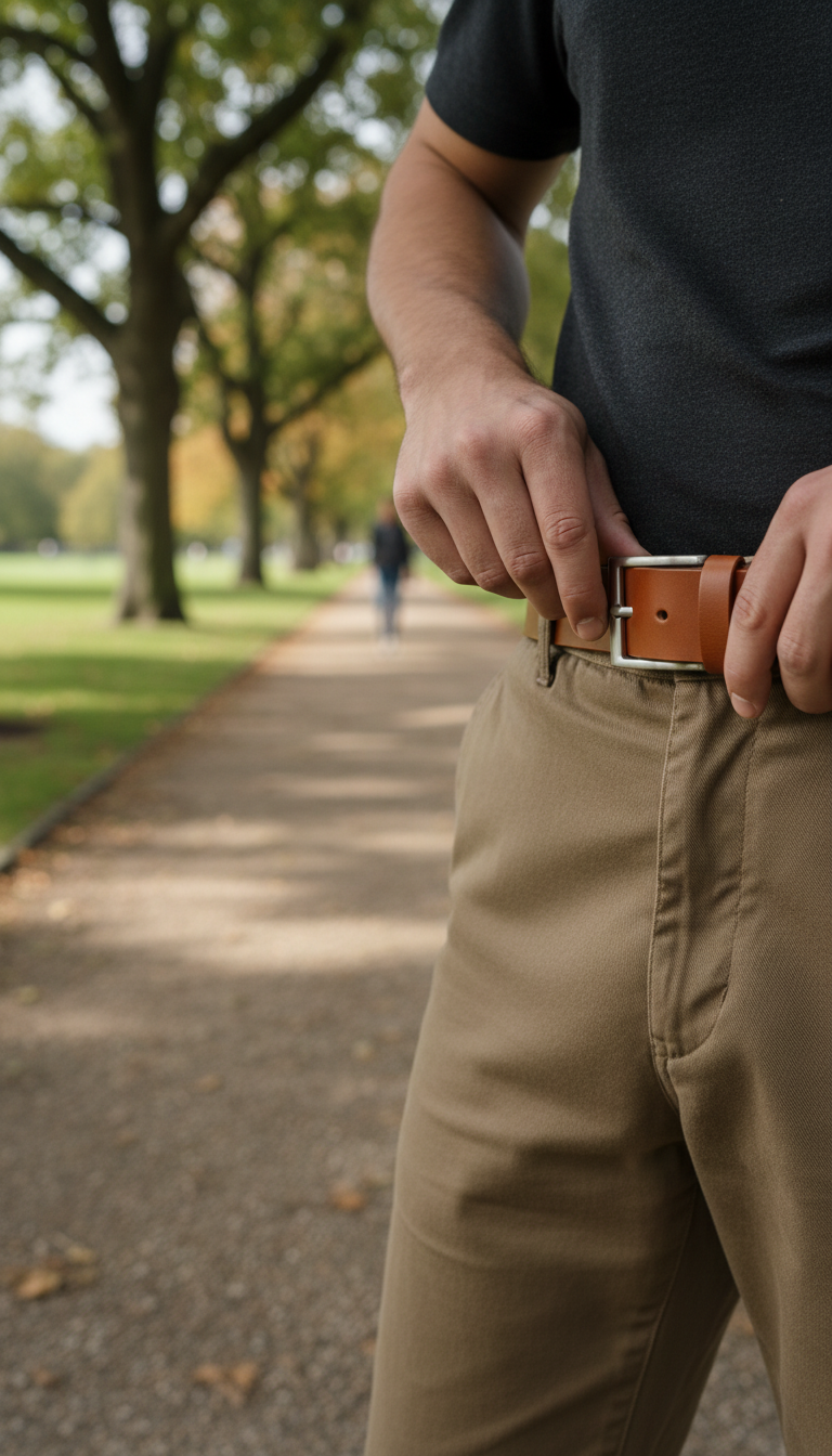Cognac Italian Leather Belt in use